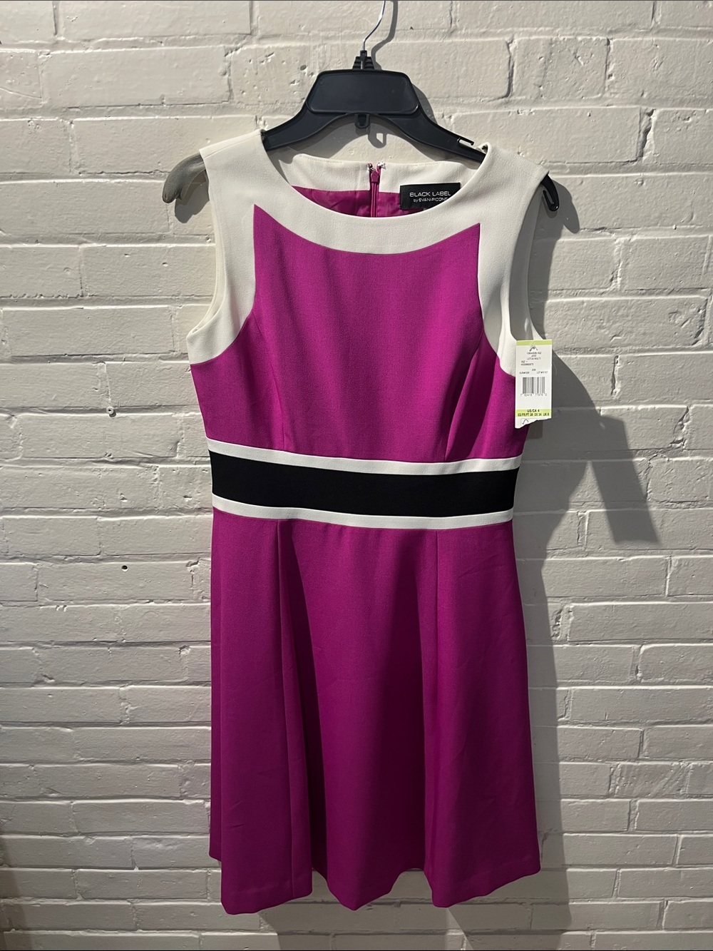 Black Label by Evan Picone Fuchsia Contrast Fit-and-Flare Dress NWT